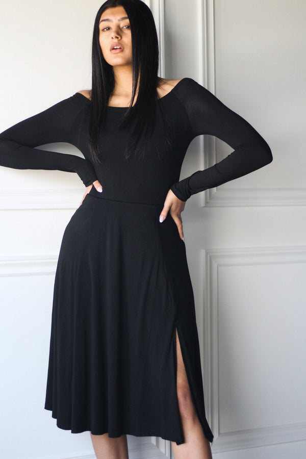 Double Layered Midi Skirt with Slit - EMMYDEVEAUX