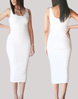 Double Layered Ruched Tank Midi Bodycon Dress