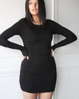 Crew Neck Ruched Mini Dress - EMMYDEVEAUX