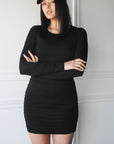 Crew Neck Ruched Mini Dress - EMMYDEVEAUX