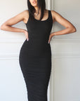 Ruched Tank Midi Bodycon Dress - EMMYDEVEAUX