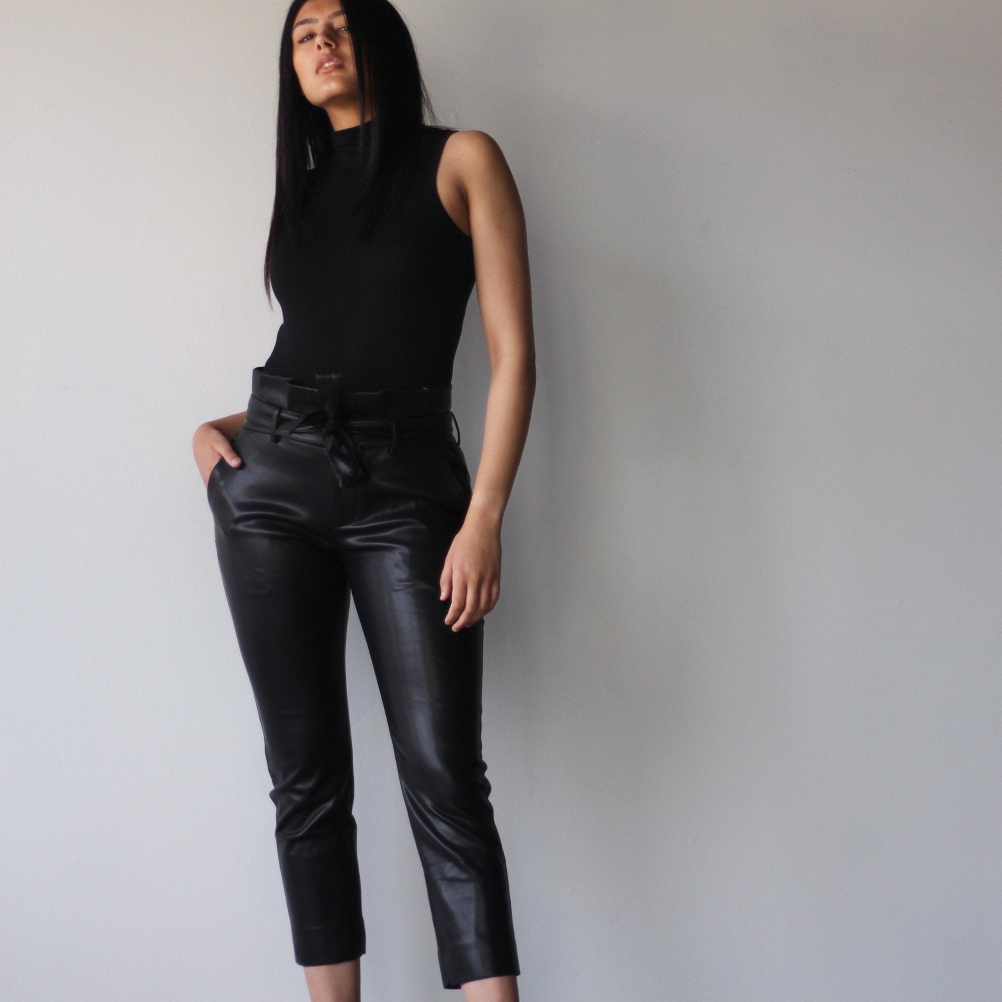 SALE - Pleather Paperbag Waist Pencil Pants - EMMYDEVEAUX