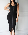 Compression Ruched Zipper Maxi Bodycon - EMMYDEVEAUX