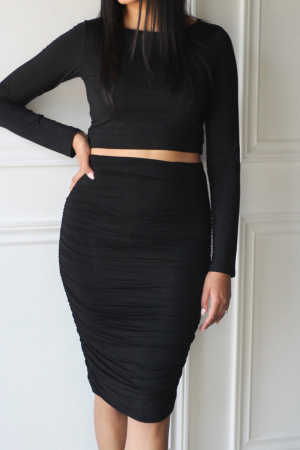 Double Layered Ruched Midi Skirt - EMMYDEVEAUX