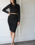Double Layered Ruched Midi Skirt - EMMYDEVEAUX