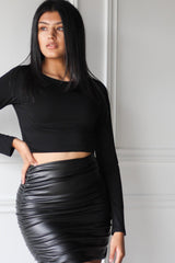 Pleather Ruched Mini Skirt - EMMYDEVEAUX