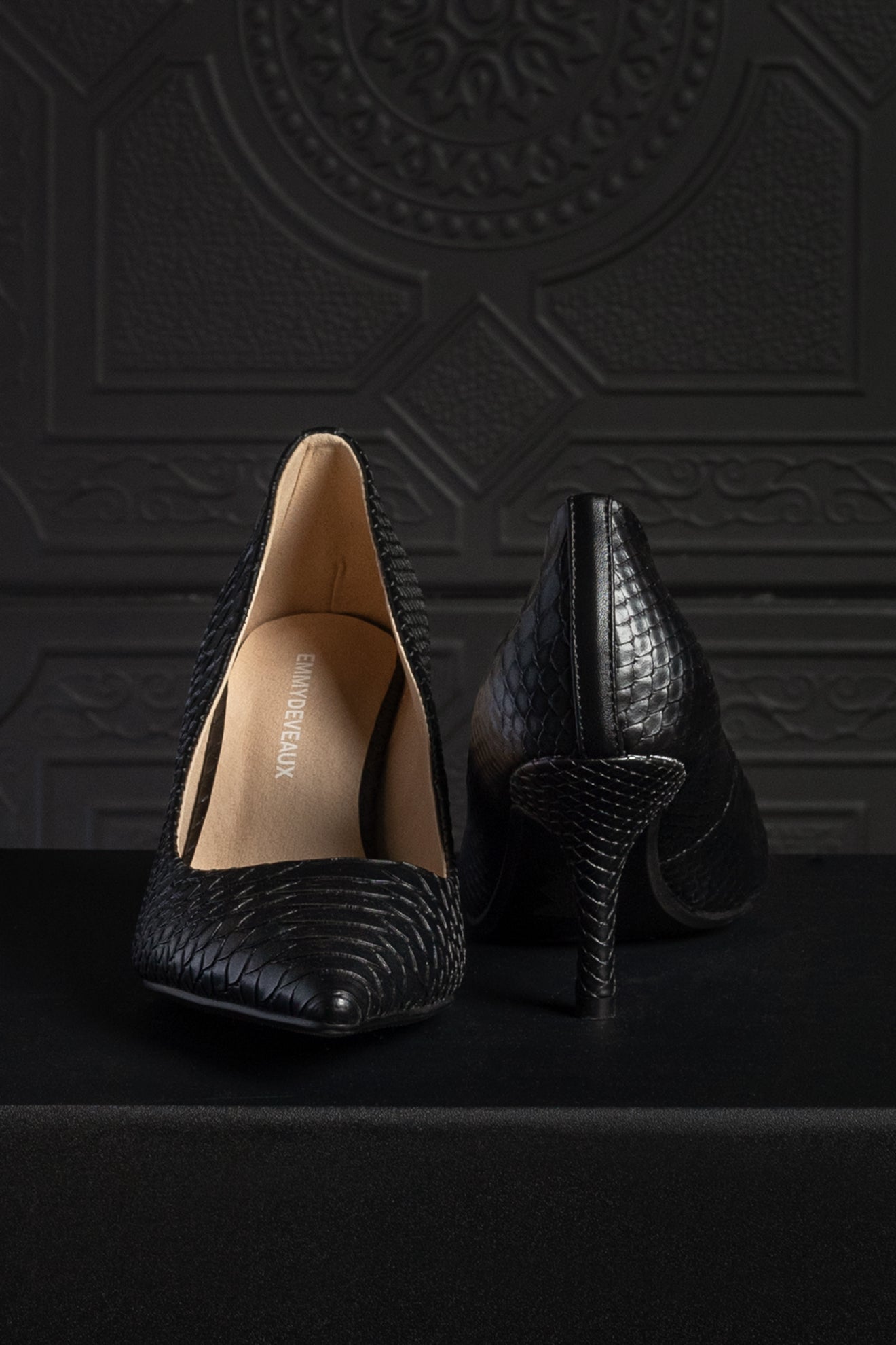 The Harper Heel Black Croc EMMYDEVEAUX