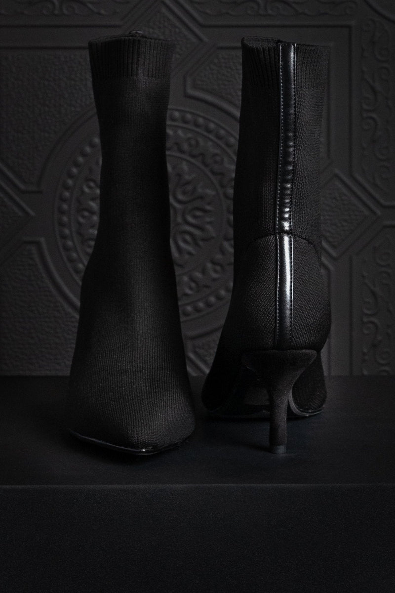 The Harper Heel - Black Sock Boot - EMMYDEVEAUX